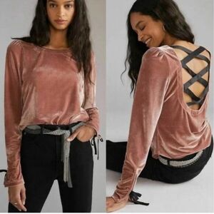 Anthropology Open-Back Velvet Top‎ Blouse Blush Pink Ballet core Preppy XS